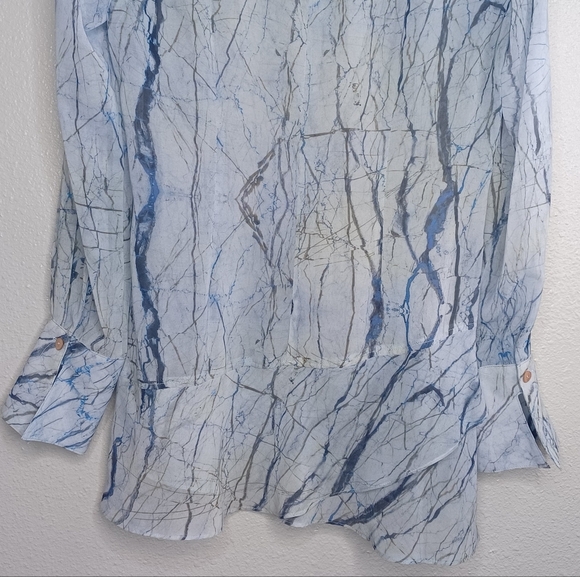 Finley Artsy Sheer Sz M Marble Artsy Button Down Front Long Sleeve Blouse - Picture 7 of 14